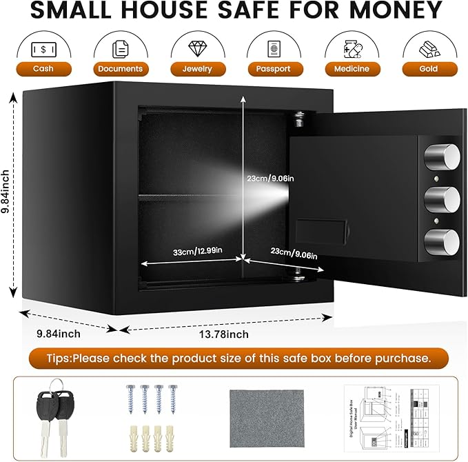 Home Safe Box, Safes with Fireproof Waterproof Bag, 9.84'' H Anti-Theft Digital - Image 3