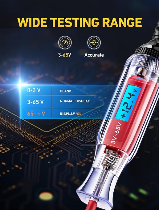 Heavy Duty 3-65V Backlit Digital LCD Circuit Tester, Test Light - Image 3
