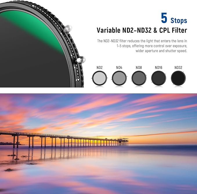 NEEWER 2 in 1 43mm Variable ND Filter ND2–ND32&CPL Filter No X Cross/30 Layer - Image 4