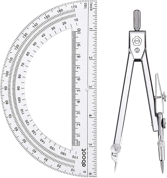 Drawing Compass and 6 Inch Protractor, Student Geometry Math Set by eBoot