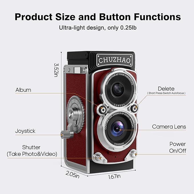 CHUZHAO Vintage Mini Digital Camera, Portable TLR Style Retro Point and Shoot - Image 6