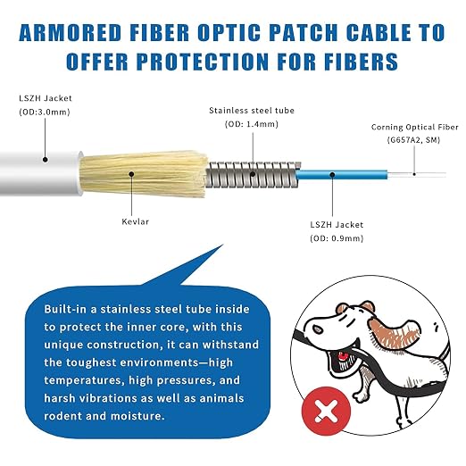 5 Meters SC to SC Fiber Optic Patch Cable, Armored Single Mode SC/UPC to SC/UPC - Image 2