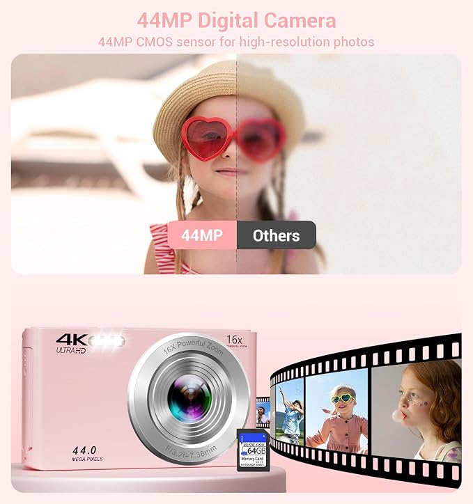Digital Camera, Upgraded FHD 4K Pink Digital Camera - Image 3