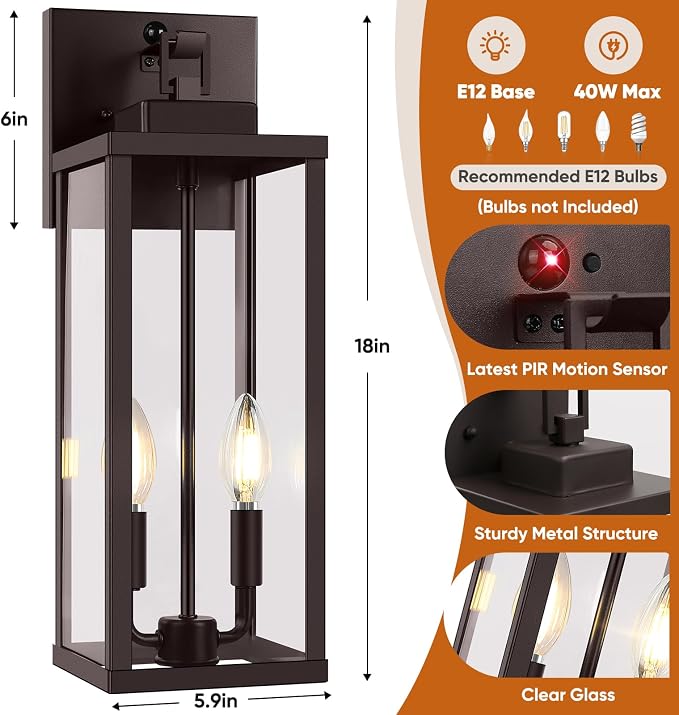 BesLowe 18” Upgraded Motion Sensor Outdoor Wall Lights, Dusk to Dawn Porch - Image 6