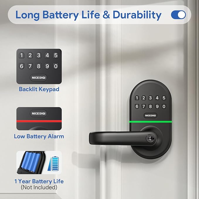 Keypad Door Lock with Handle: Keyless Entry Smart Lock - Image 6