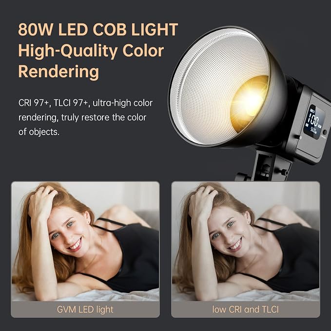GVM Great Video Maker GVM 80W Bi-Color COB Video Light Kit, 2700K~7500K - Image 4