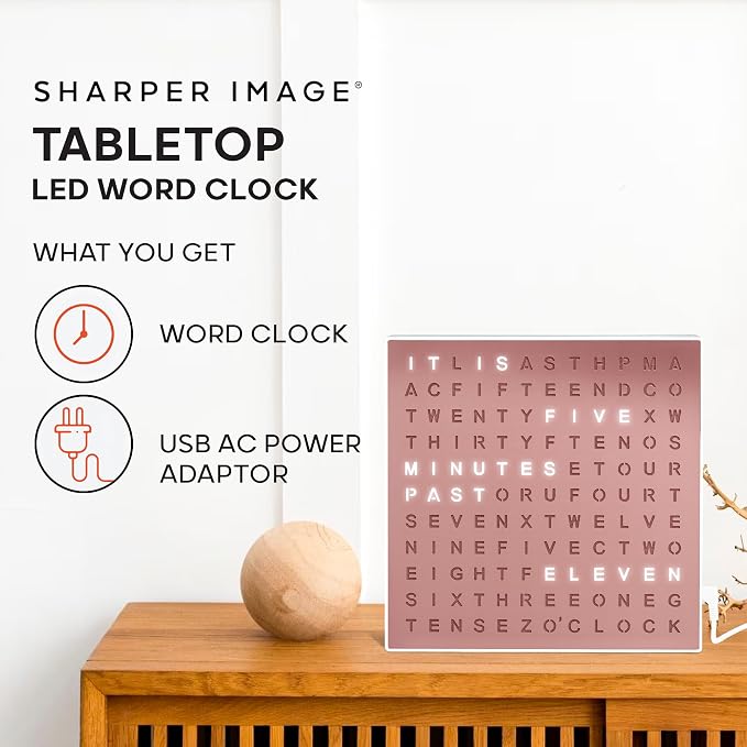 Sharper Image LED Word Digital Clock, Rose Gold Finish, Light-Up Desk & Wall - Image 2