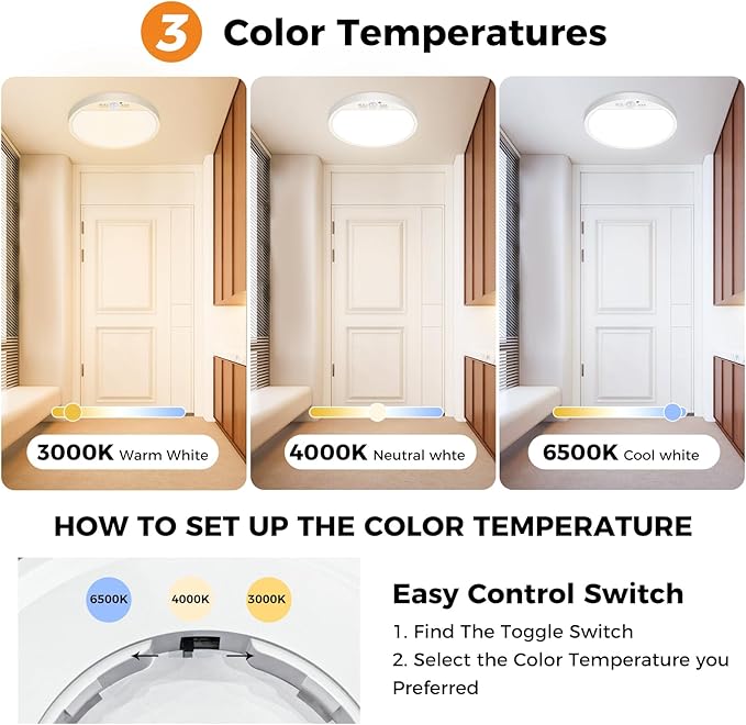 slochi 2Pack Motion Sensor Light Indoor Wired, 8.7 Inch 3000K/4000K/6500K - Image 3