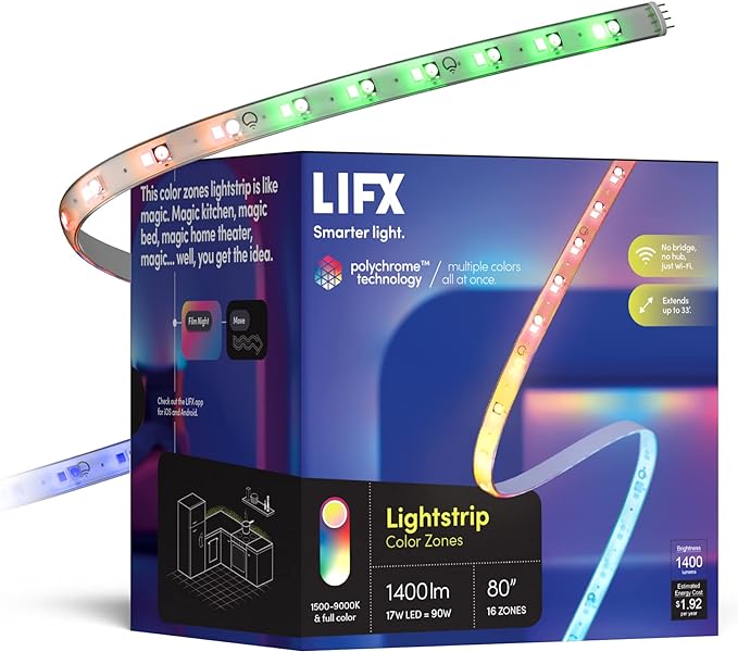 LIFX Supercolor Smart LED Strip Lights 6.6ft, Color Changing Multizone RGB + by LIFX