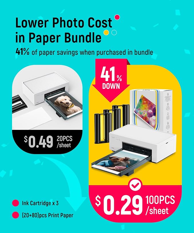 Liene M100 4x6'' Photo Printer, Phone Printer 100 Sheets & 3 Cartridges - Image 2