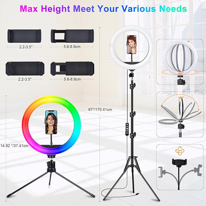 STALLY 13.3" Ring Light with Stand, Music Mode, 3 CCT Modes & 96 RGB Color Modes - Image 6