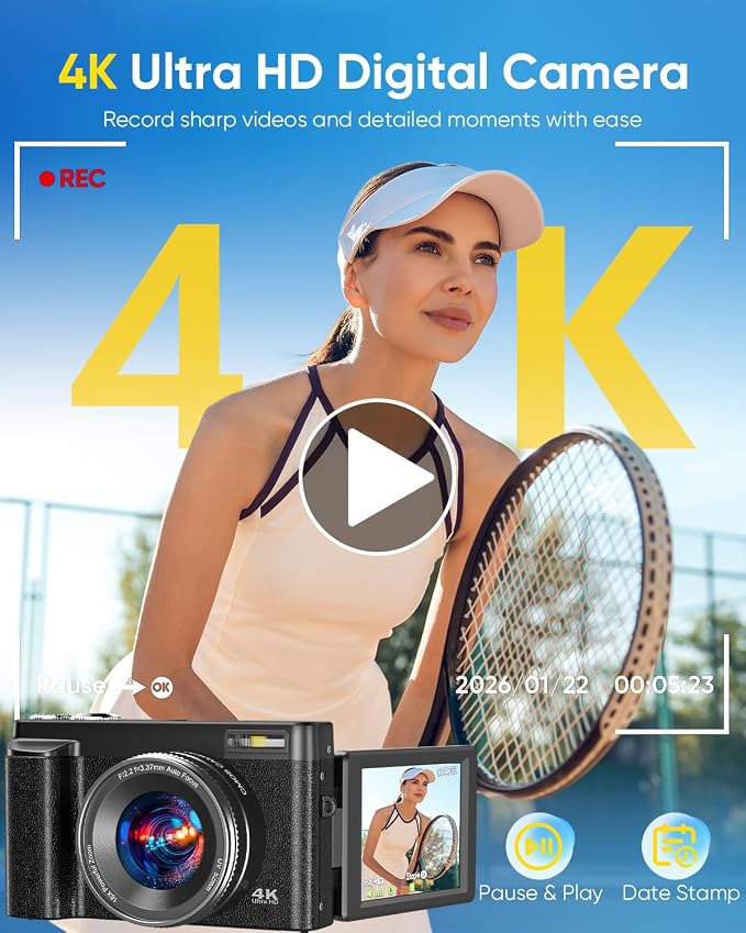 4K Digital Camera for Photography, 2026 Latest WiFi 64MP Vlogging Camera for - Image 2