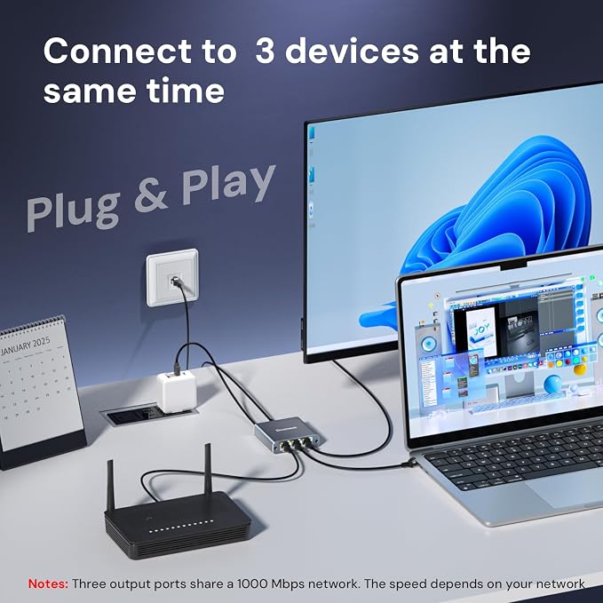 Ethernet Splitter 1 to 3 1000Mbps, Dockteck Internet Cable Splitter 1 in 3 Out - Image 4