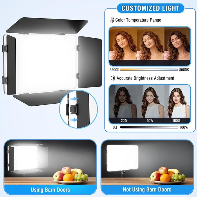 2 Pack LED Video Light with Barndoor, 20W Bi-Color LED Studio Lights Panel - Image 3