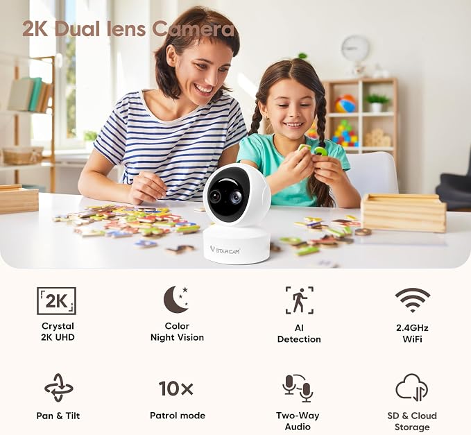 VSTARCAM 2K Dual Lens Indoor Security Camera, 10X Hybrid Zoom WiFi Camera - Image 2