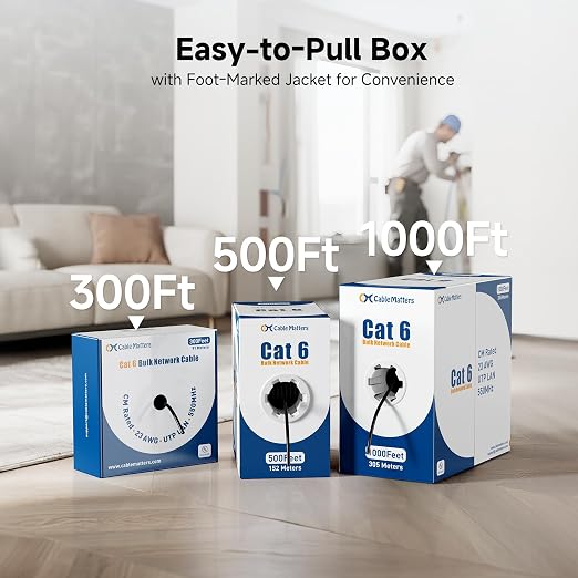 Cable Matters 10Gbps in-Wall Rated 23AWG Bare Copper Cat 6 Cable - 300ft - Image 7