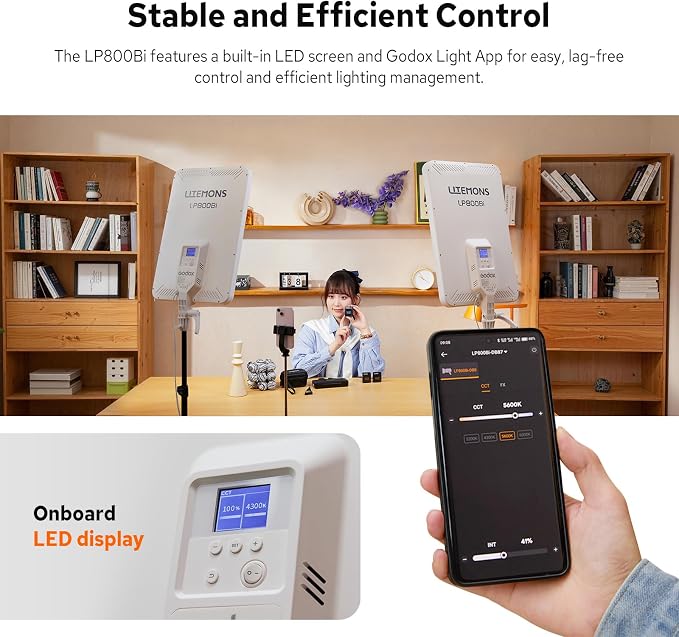 Godox LP800Bi 85W Bi-Color LED Video Light w/Stand, 2800K-6500K, 0-100% - Image 5