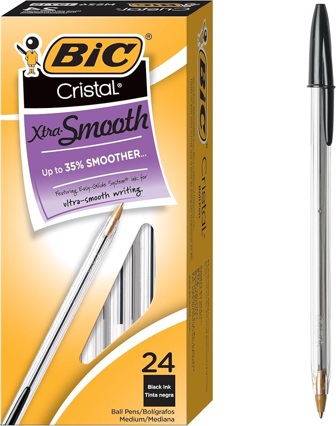 BIC Cristal Xtra Smooth Black Ballpoint Pens, Medium Point, 24-Count Pack by BIC