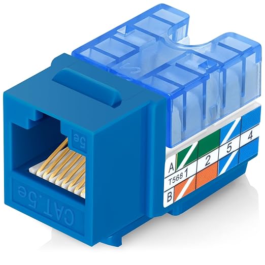 Everest 90° Angled RJ45 Cat5e Keystone Jacks 20-Pack in Blue by EverestMediaSolutions