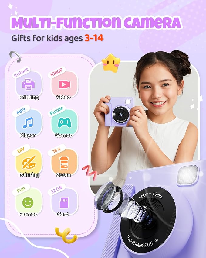 TIATUA Kids Instant Print Camera, Christmas Birthday Gifts - Image 2