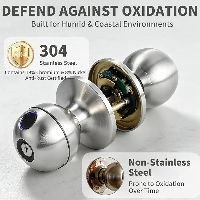 Fingerprint Door Lock, Self-Learning Biometric Smart Door Knob | 4 Modes - Image 3