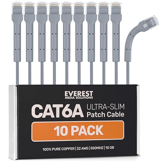 Everest Ultra Slim Cat6a Ethernet Patch Cables 6ft Gray by EverestMediaSolutions