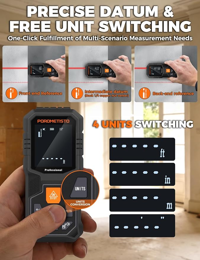 Laser Distance Meter POROMETISTO 262ft/80m, Digital Angle Finder, 12 Modes - Image 4