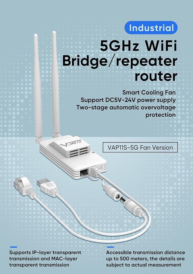 VONETS Industrial 5GHz WiFi Bridge/Mini Router/WiFi to Ethernet/Signal Range - Image 2