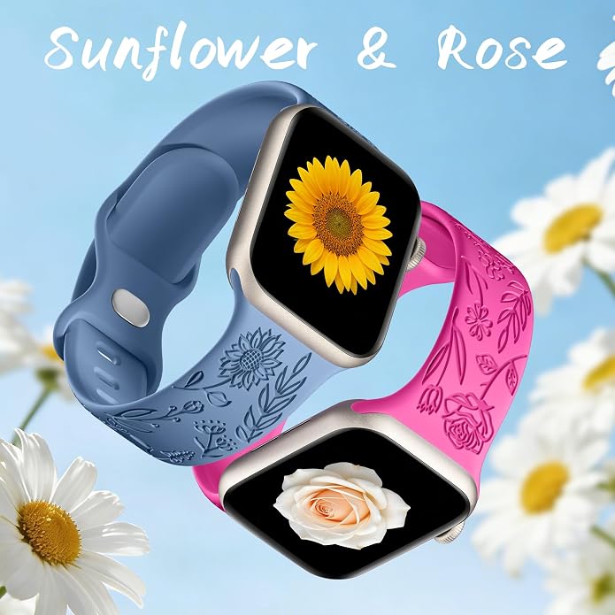 SNBLK 6 Pack Floral Engraved Bands Compatible - Image 4