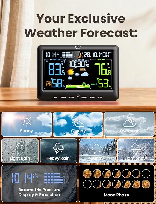 LIORQUE Weather Stations Indoor Outdoor Thermometer Wireless, Atomic Clock - Image 6