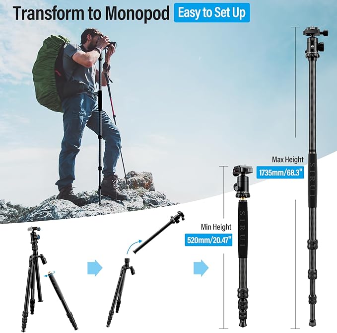 SIRUI Traveler 7C Camera Tripod 65.55 inches Carbon Fiber Arca Tripod - Image 3