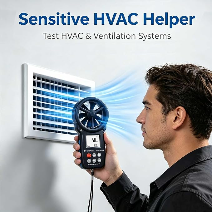 HoldPeak 866B Digital Anemometer, Handheld Wind Speed CFM Meter, HVAC Air Flow - Image 3