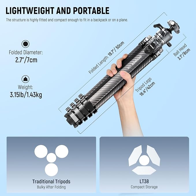 NEEWER LITETRIP LT38 61" Travel Tripod Carbon Fiber - Image 2