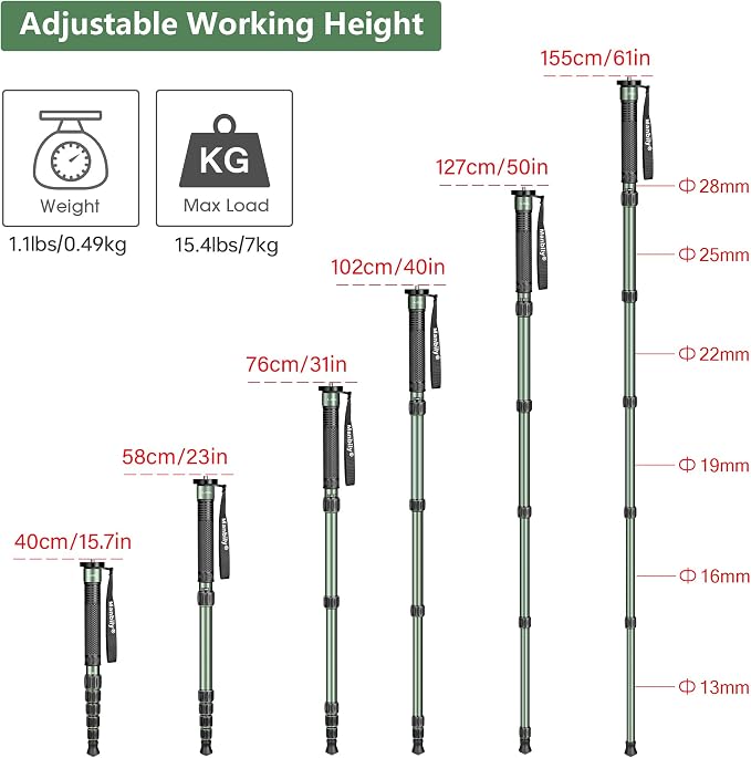 Manbily Camera Monopod Aluminum Portable Compact Lightweight Travel Monopod - Image 5