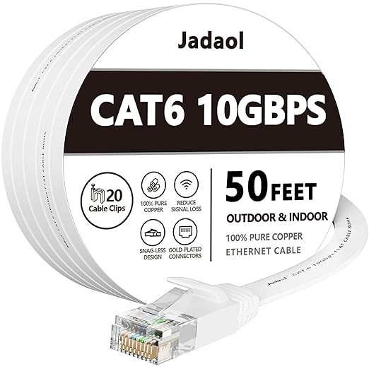 Jadaol Cat 6 Ethernet Cable 50 ft, 10Gbps Support Cat8 Cat7 Network, Flat RJ45 by Jadaol