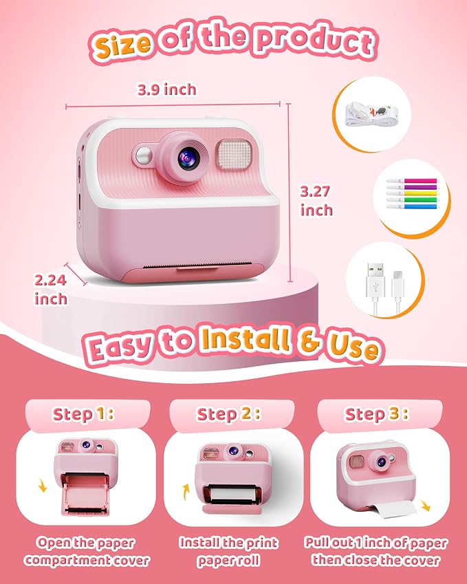 Instant Camera, Front Rear Dual Selfie Kids Camera - Image 8
