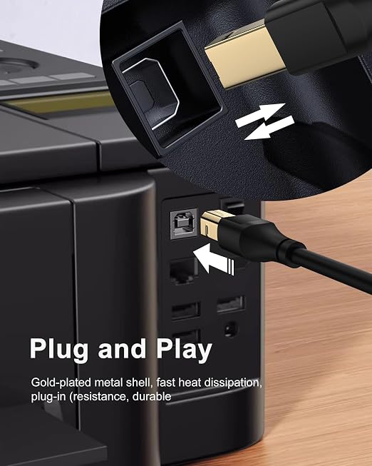 HP Printer Cable 20ft, Square USB A to USB B Cable - Image 5