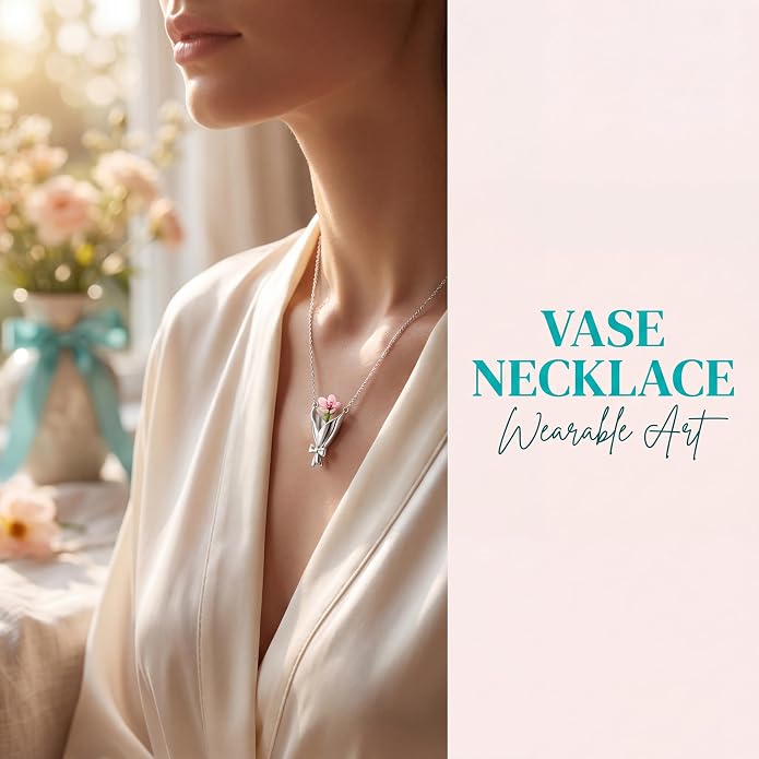 Wearable Flower Vase Necklace for Women, DIY Flower Bouquet Pendant Floral - Image 5