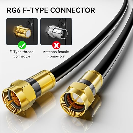 Nixsto RG6 Coaxial Cable, 3FT 6FT 10FT 15FT 25FT 50FT 100FT Coax Cable Cord - Image 2