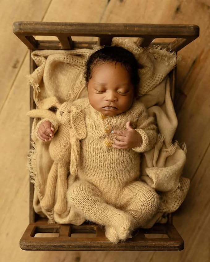 Newborn Photography Props Bed Prop Brown – Rustic Mini Wooden Bed - Image 4