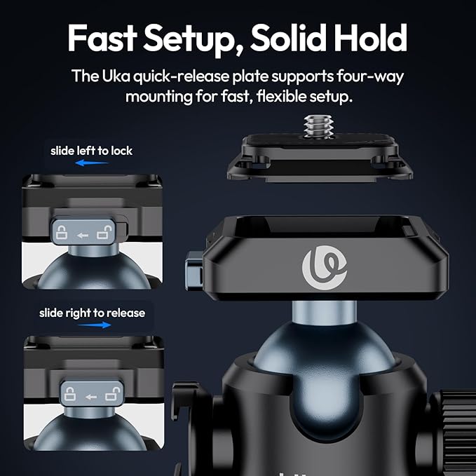Ulanzi T100 Ball Head, Tripod Ball Head Mount 1/4 & 3/8 inch - Image 2