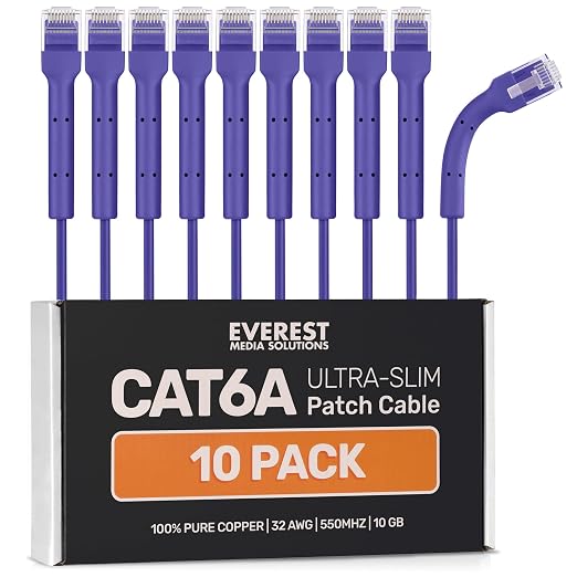 Everest Ultra Slim Cat6a Ethernet Patch Cables 2ft Purple by EverestMediaSolutions