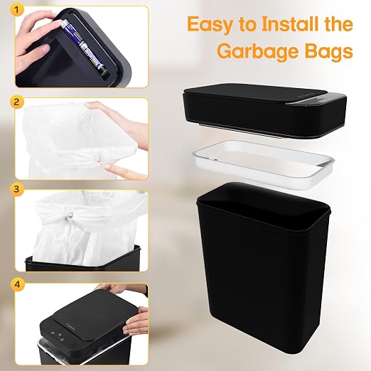 Black Bathroom Trash Can 2.6 Gallon Motion Sensor Trash Cans Automatic - Image 7
