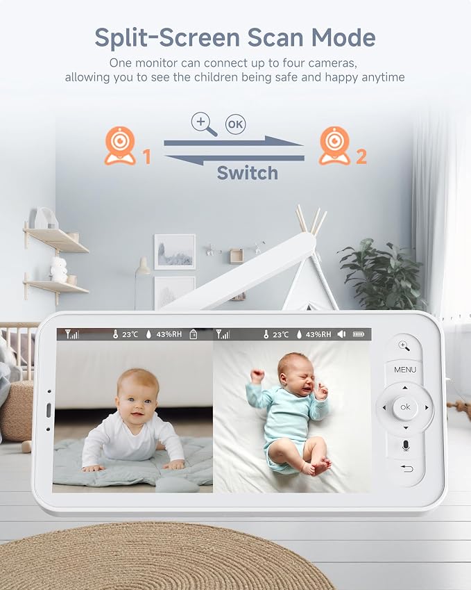 ARENTI Baby Monitor with 2 Cameras, 2K/3MP WiFi 6 Camera and Audio, 5-inch - Image 5