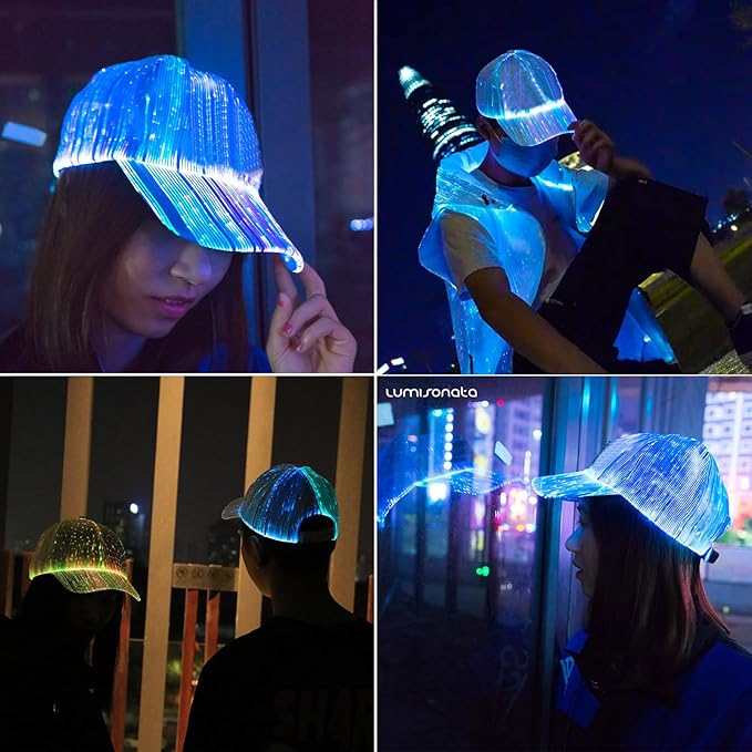 lumisonata LED Cap Fiber Optic Hat EDM Baseball Caps Light Up 7 Colors Glowing - Image 3