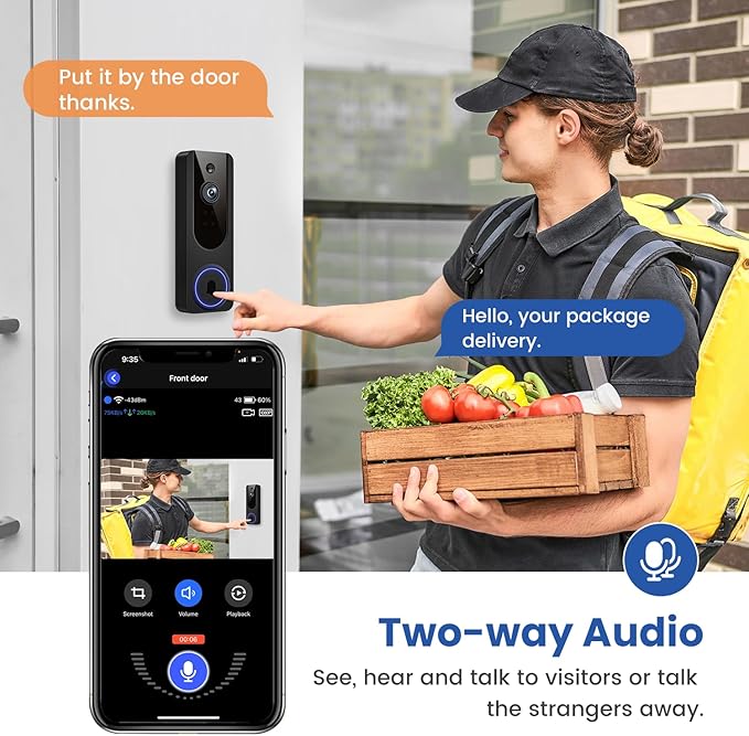 1080p WiFi Video Doorbell Camera Wireless, Battery Powered, AI Human and Motion - Image 3