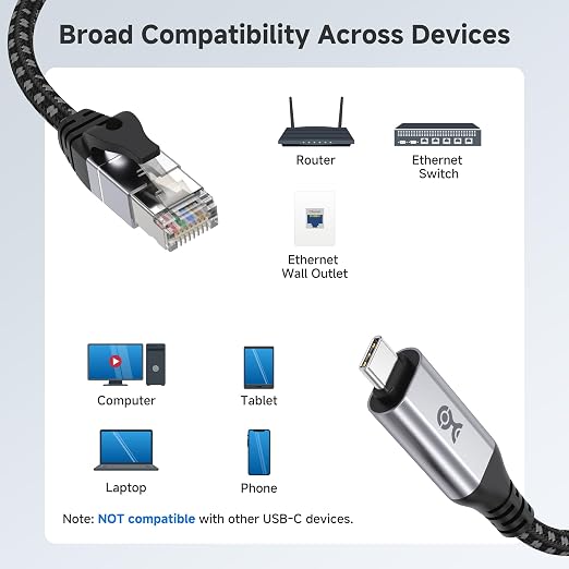 Cable Matters Plug & Play Braided USB C to Ethernet Cable - 10ft - Image 7