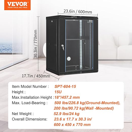 VEVOR 15U Wall Mount Network Server Cabinet, Server Rack Cabinet Enclosure - Image 7