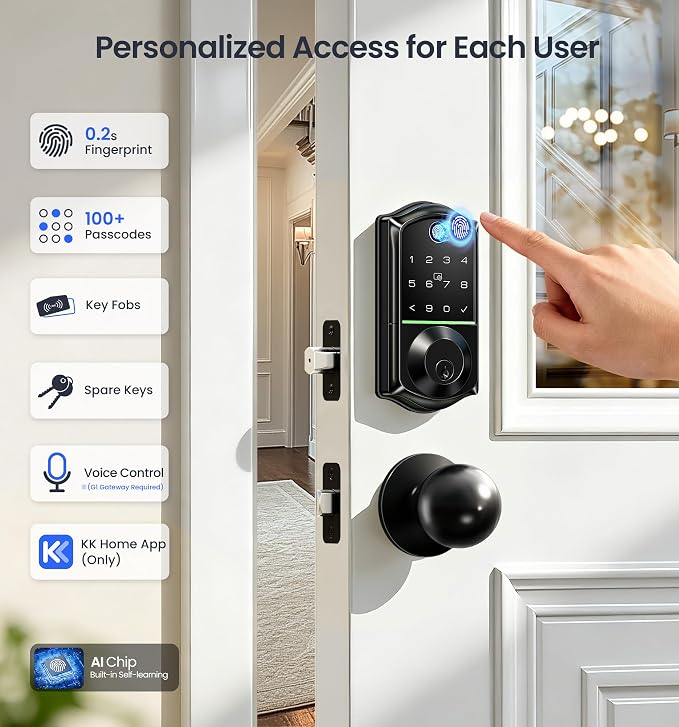 Veise VE017 Fingerprint Smart Door Lock, App Control, 8-in-1 Keyless Entry - Image 3