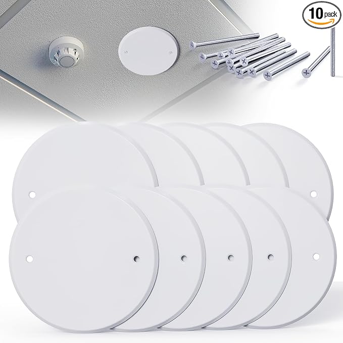 10 Pcs Smoke Detecte Cover Plate, 5 Inch Metal Round Blank Ceiling Cover Plate by Wuno